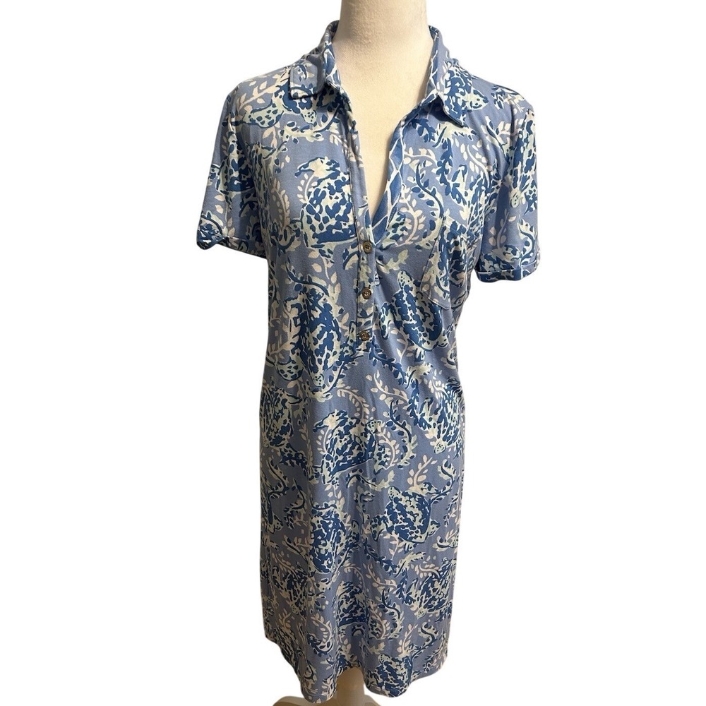LILLY PULITZER Sadie Polo Dress TURTLEY AWESOME large Blue UPF 50+ SPF vacation